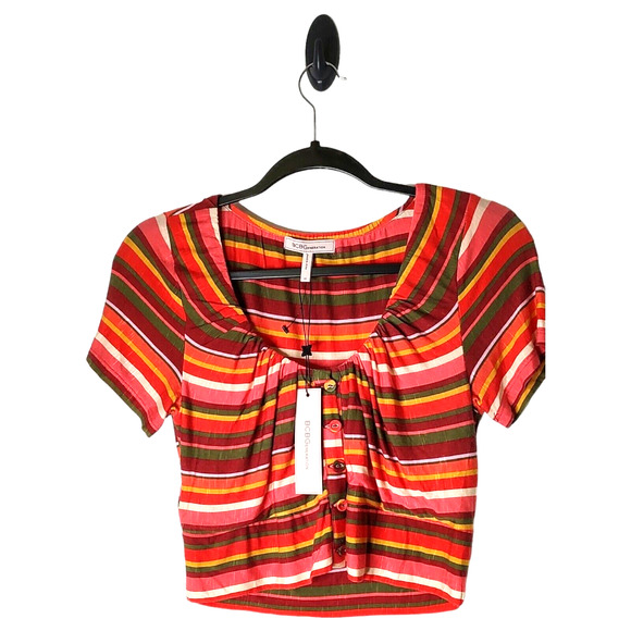 NEW BCBGeneration Crop Top Striped Summer Shirt or to Style with Cardigan Sz XS - Picture 9 of 9